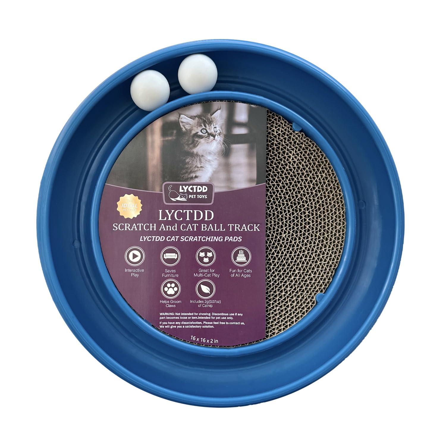 LYCTDD interactive cat ball track in blue closeup, engaging indoor cats during play