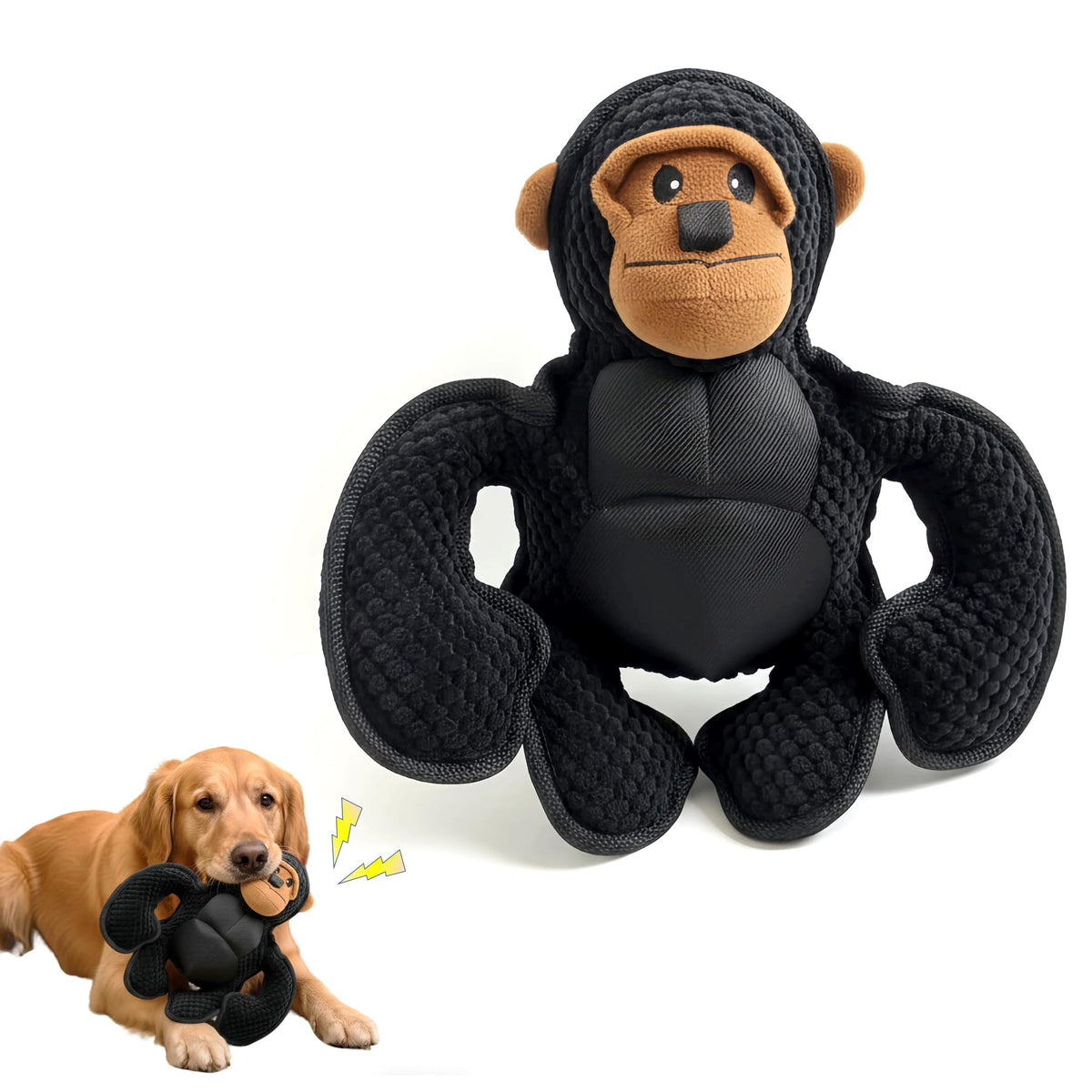LydaPKS gorilla plush toy 11-inch for big dogs, cuddly play and chewing.