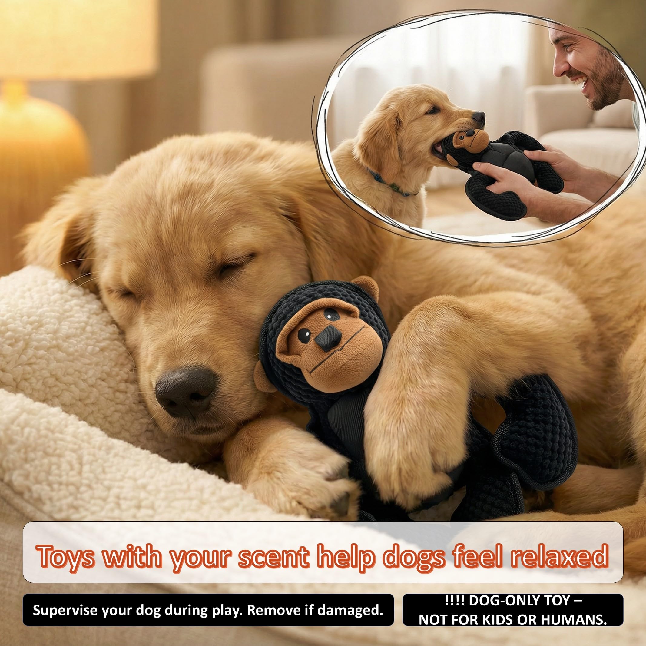 LydaPKS gorilla squeaker inside promotes interactive play and alert chews.