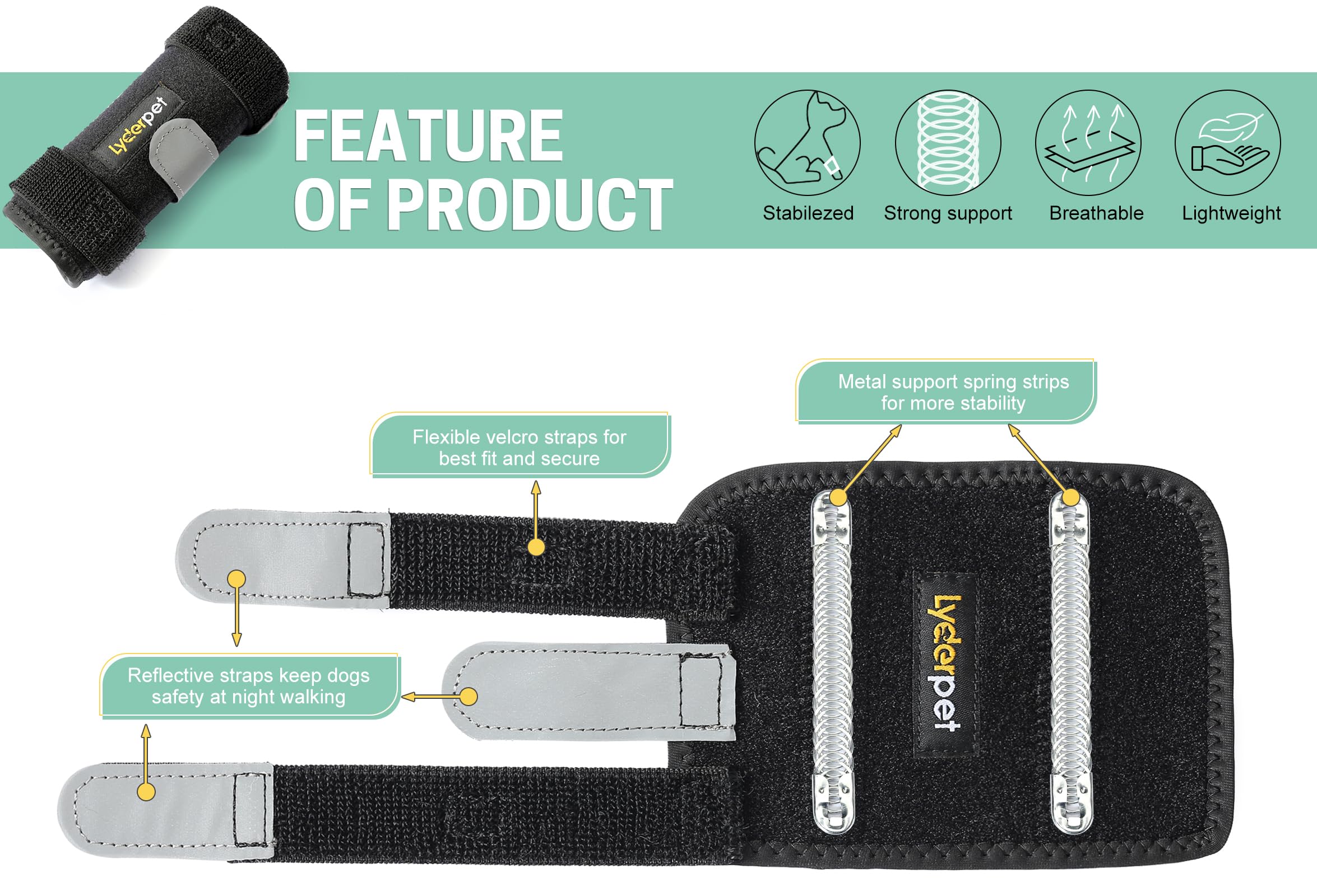 Lyderpet front leg brace springs provide extra compression and stability.