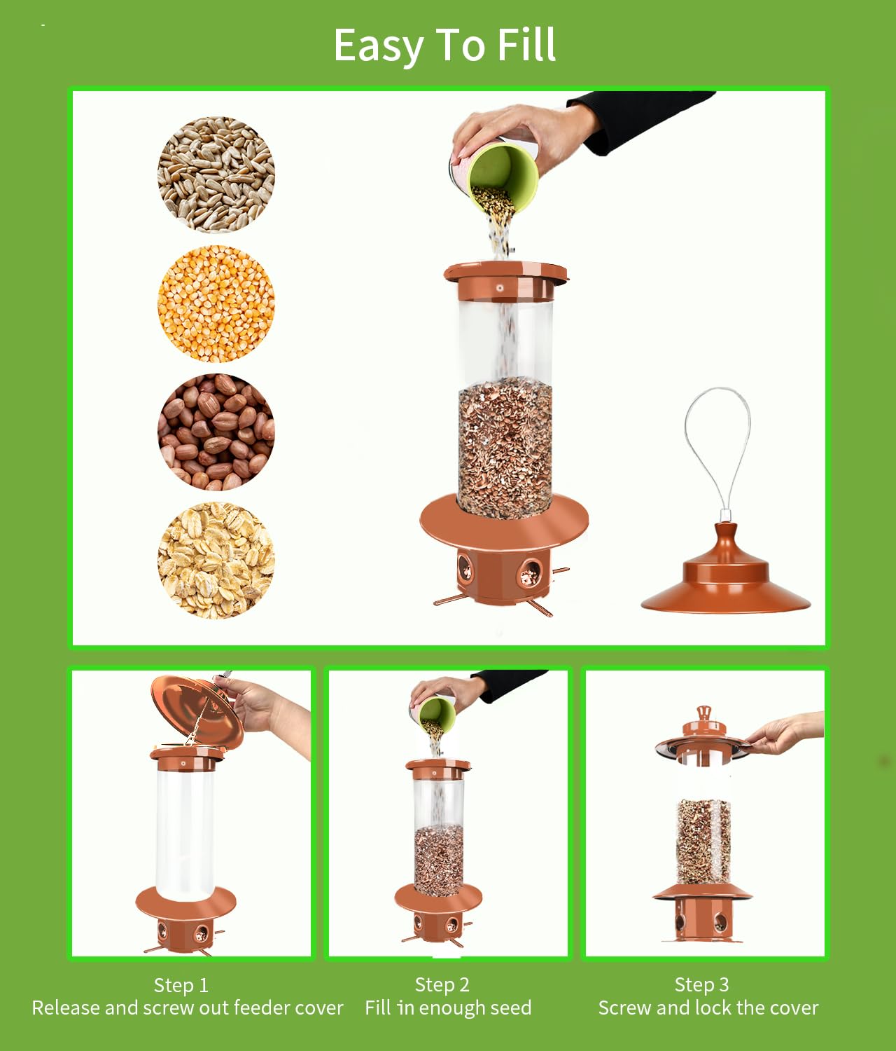 LYKENTOR chew-proof metal construction keeps the feeder sturdy against curious wildlife.