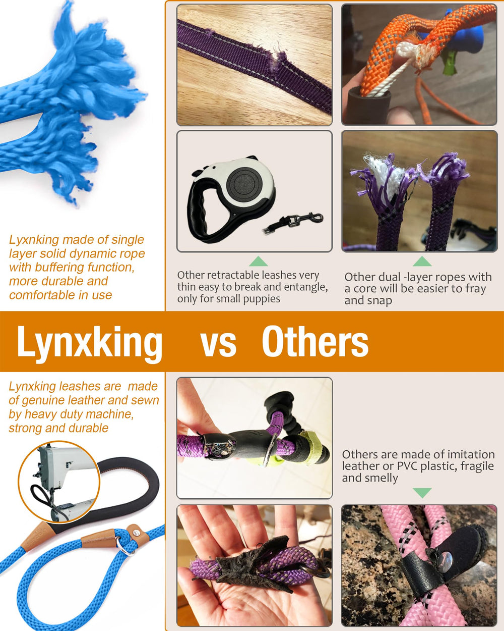 Lynxking braided rope leash with leather knots for durable training sessions.