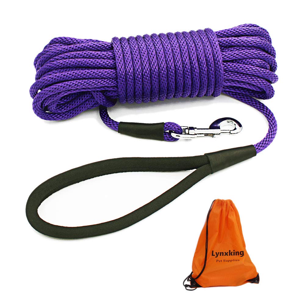 Lynxking Check Cord Dog Leash 30ft purple for long training sessions with steady control