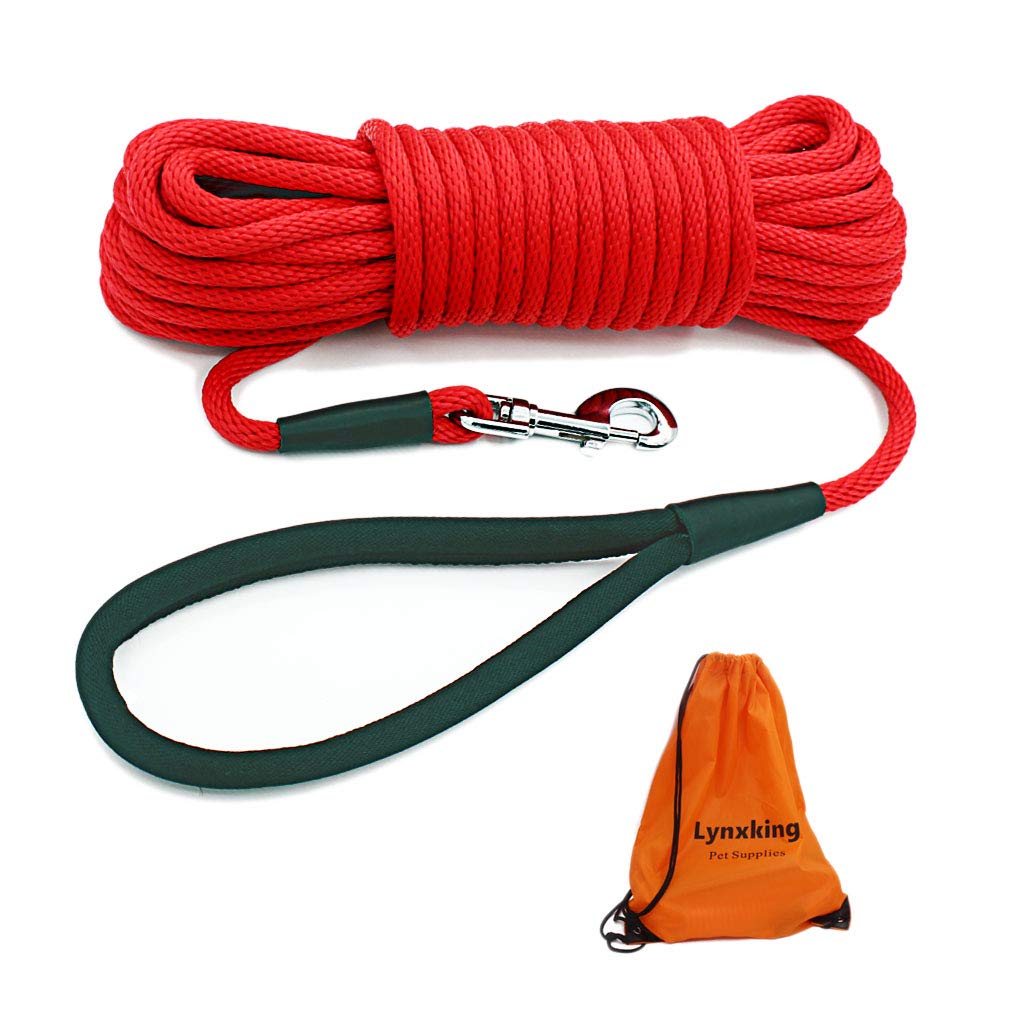 Lynxking Check Cord Dog Leash, 30ft red training rope with secure clip for controlled recalls.