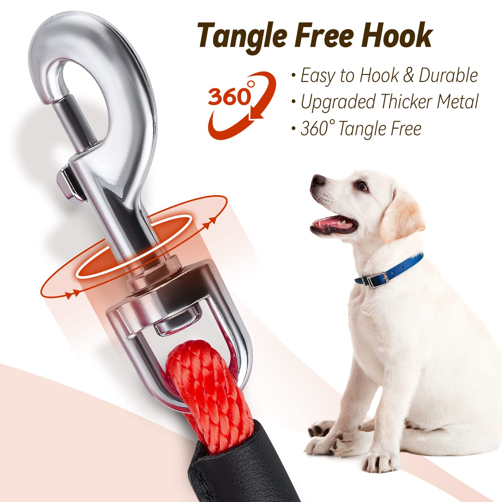 Lynxking Check Cord Dog Leash with 360-degree rotating clasp for smooth, snag-free training.