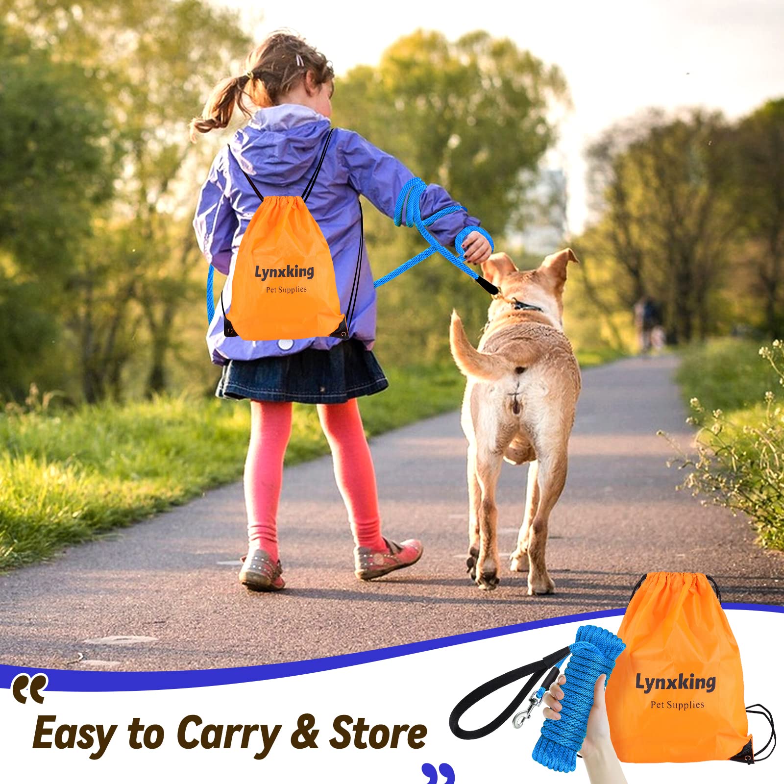 Blue Lynxking Check Cord leash in 30ft length for versatile distance training sessions.