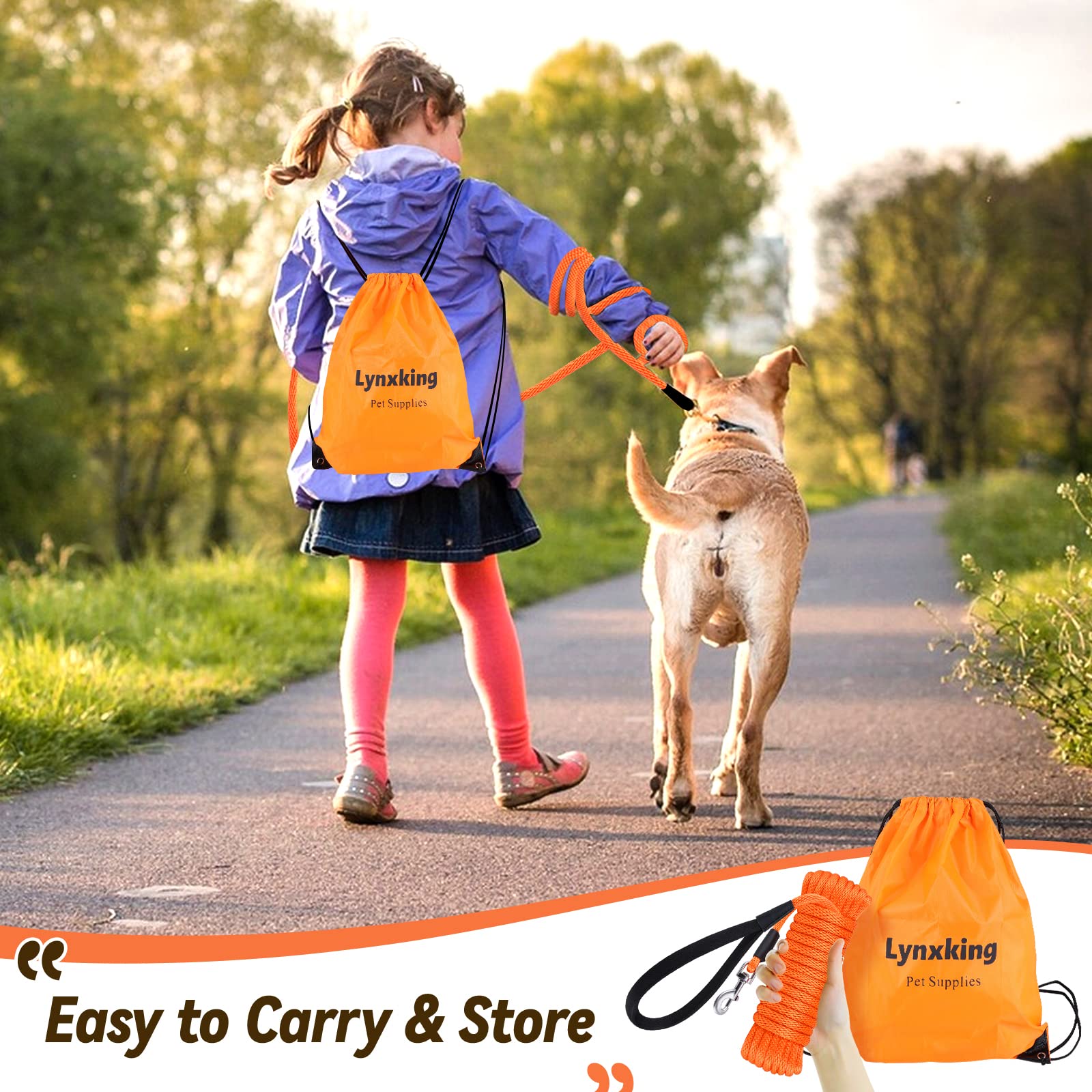 Lynxking Check Cord leash in orange 30ft for open-field exploration and training.
