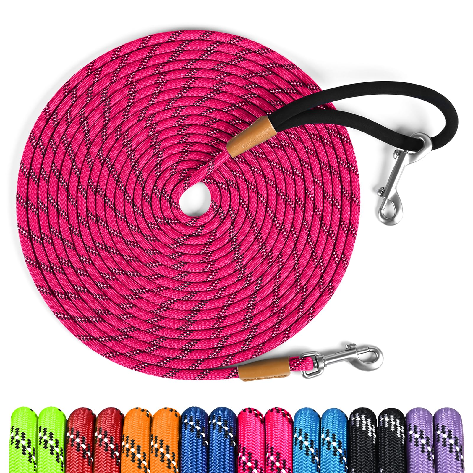 Lynxking long dog leash 15ft pink for comfortable outdoor control during walks.