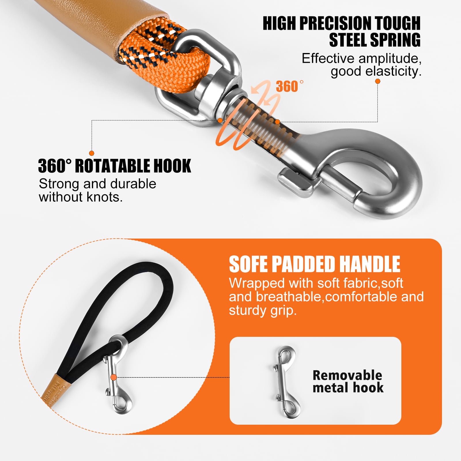 Lynxking leash with 360-degree swivel hook to reduce tangles.