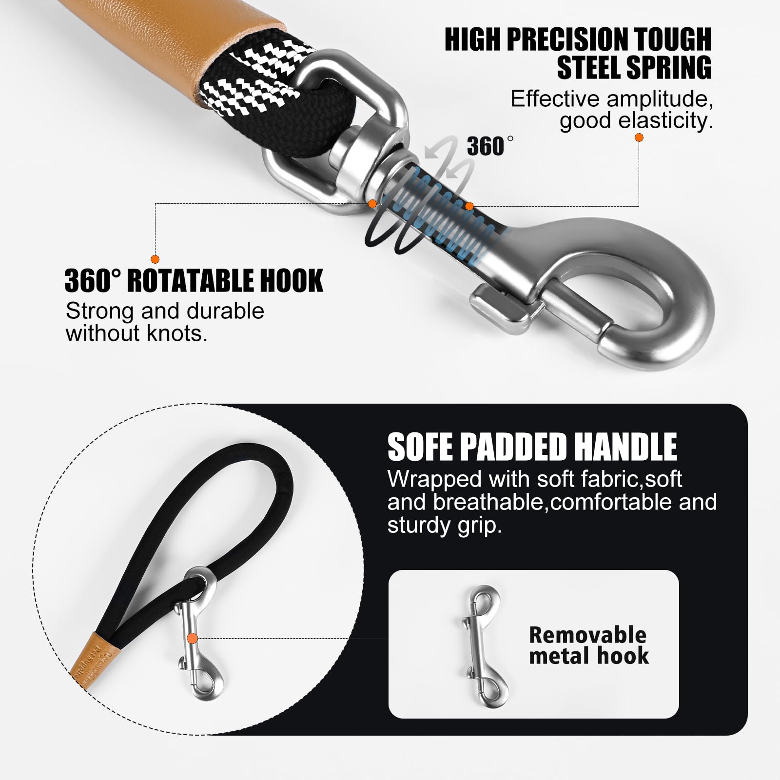 Lynxking Long Dog Leash 360-swivel-snap prevents tangling during training.
