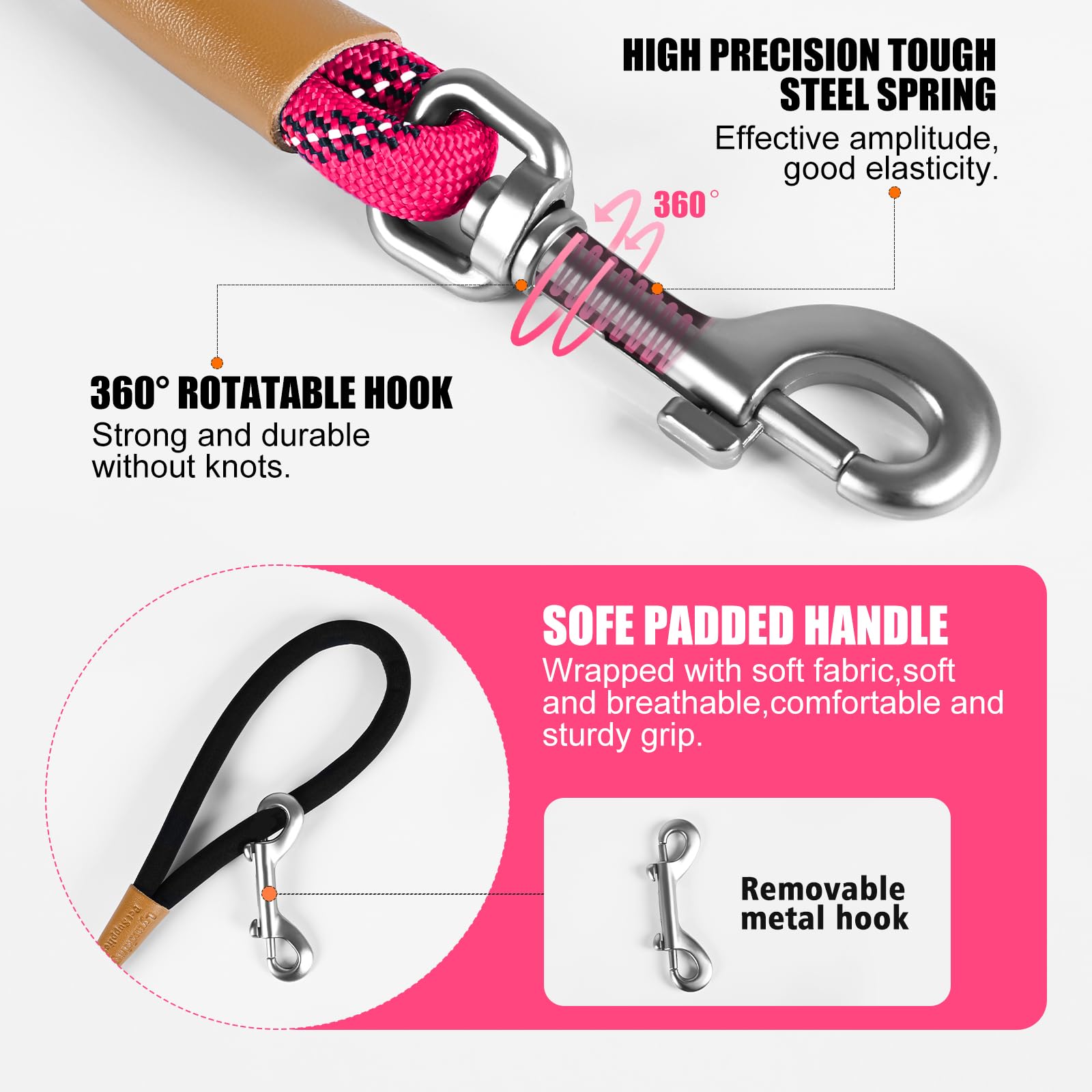 Lynxking long dog leash 50ft pink provides extended reach for safe recall and exploration.