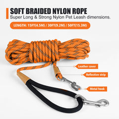 Lynxking long dog leash showing reflective straps for night safety.