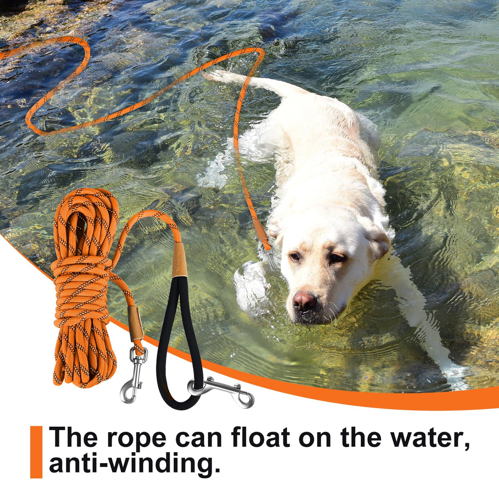 Lynxking long dog leash in orange for high visibility.