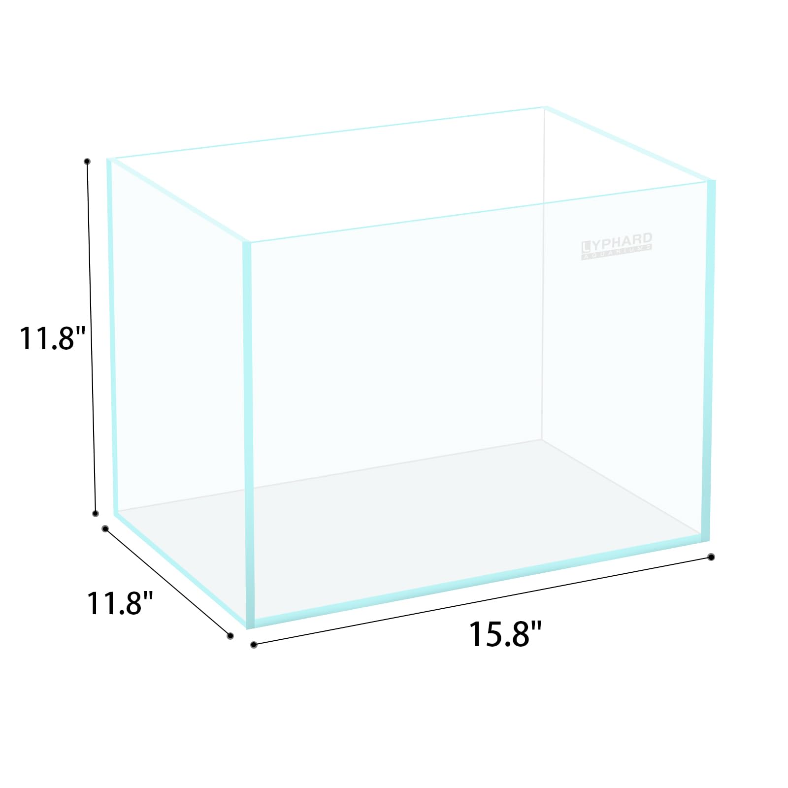 LYPHARD AQUARIUMS ultra-clear low-iron glass close-up shows crystal clarity and smooth edges.