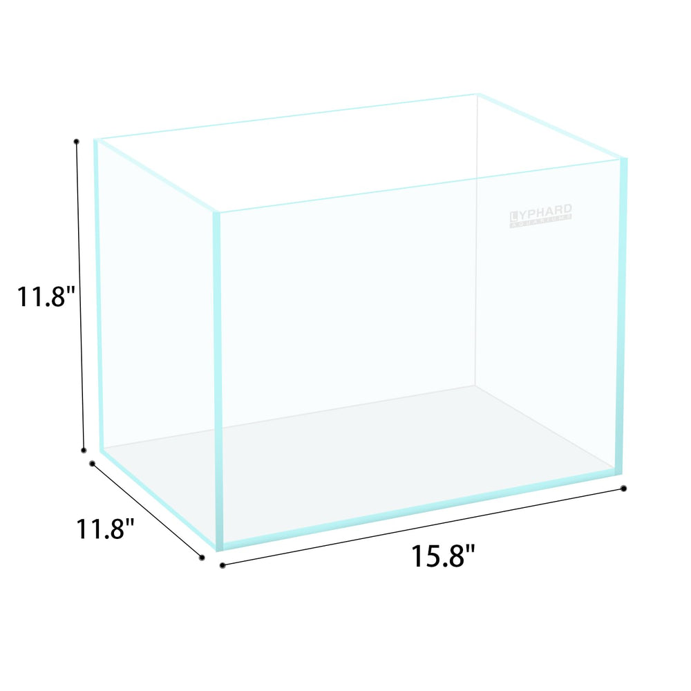 LYPHARD AQUARIUMS ultra-clear low-iron glass close-up shows crystal clarity and smooth edges.