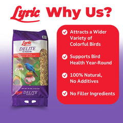 Lyric Delite high-protein mix supports birds' daily activity near patios