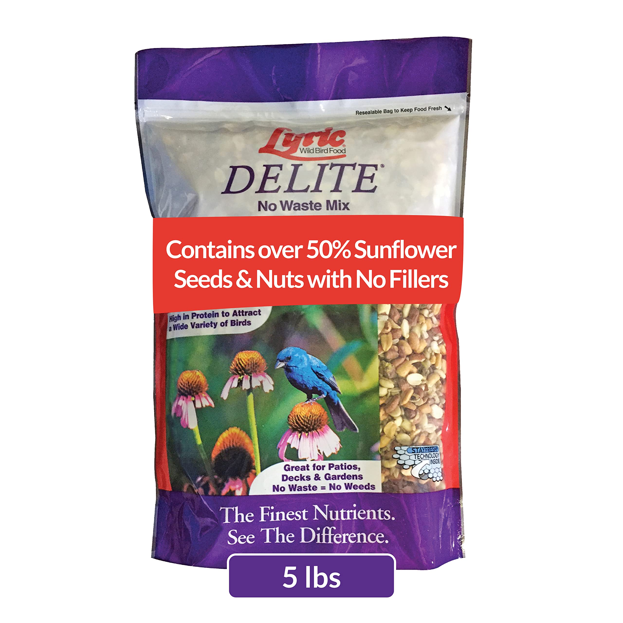 Lyric Delite wild bird seed for outdoor feeders attracts cardinals and finches