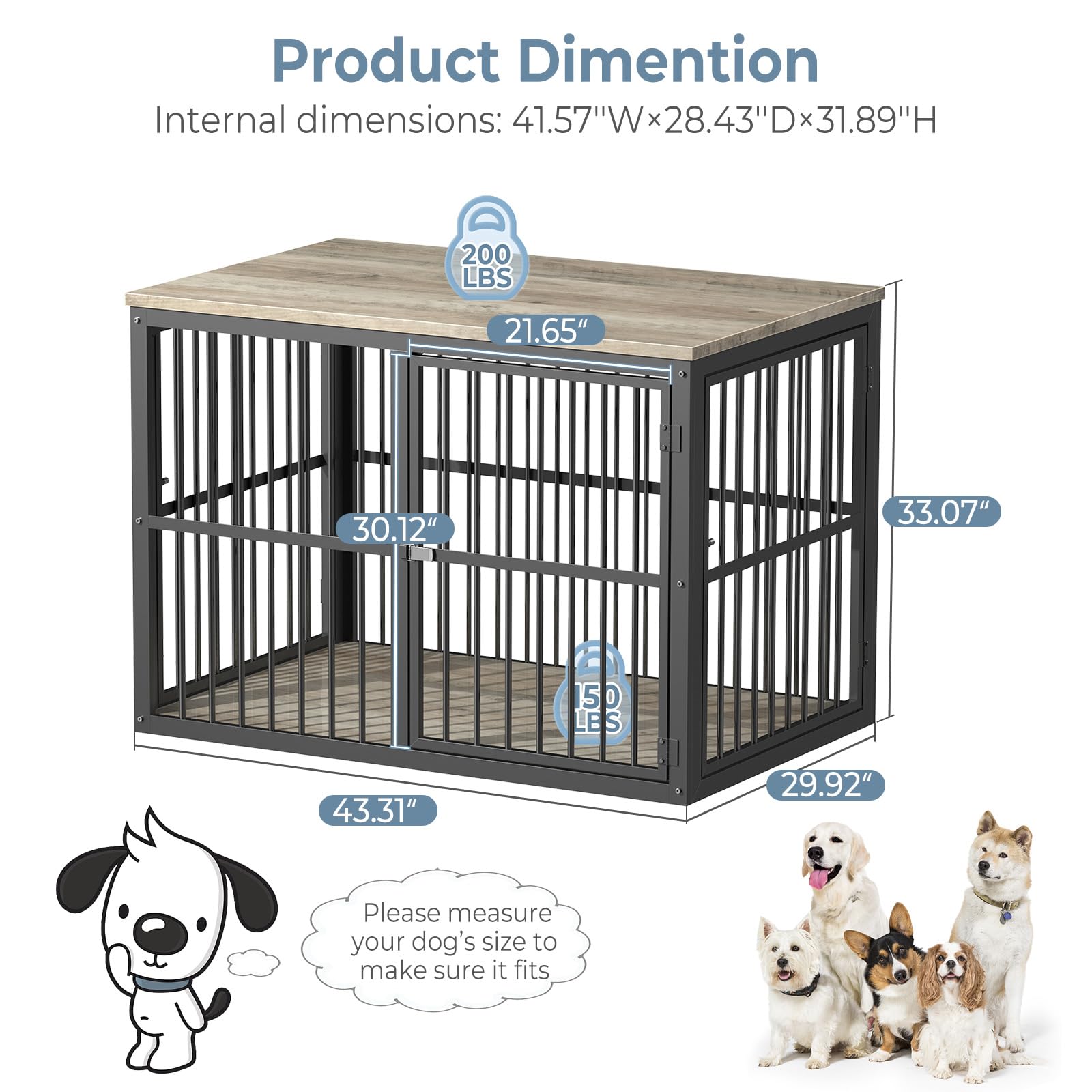 Lyromix 43'' dog crate end table with pet inside demonstrates cozy, functional setup.