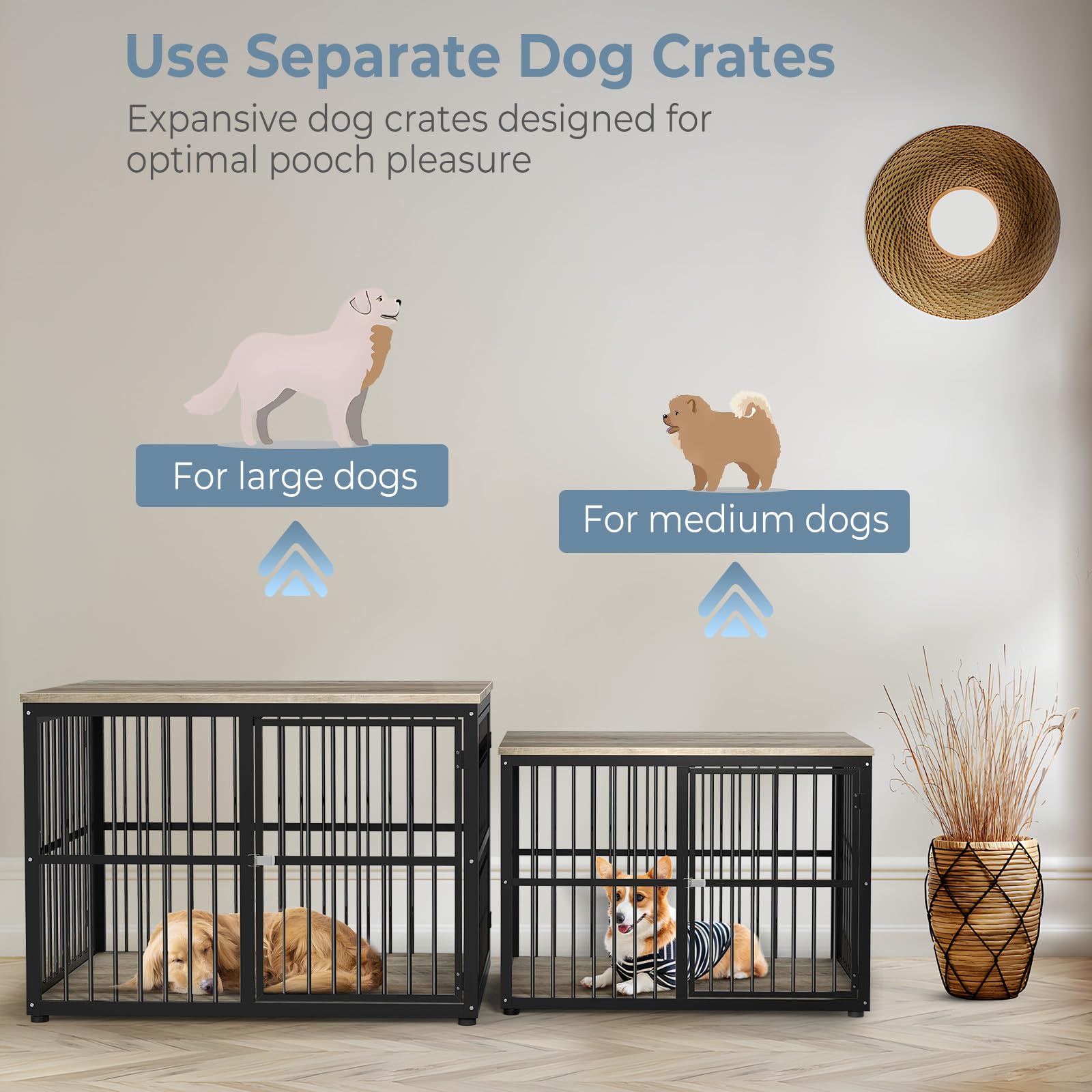 Lyromix 43'' dog crate end table in living room blends style with function.