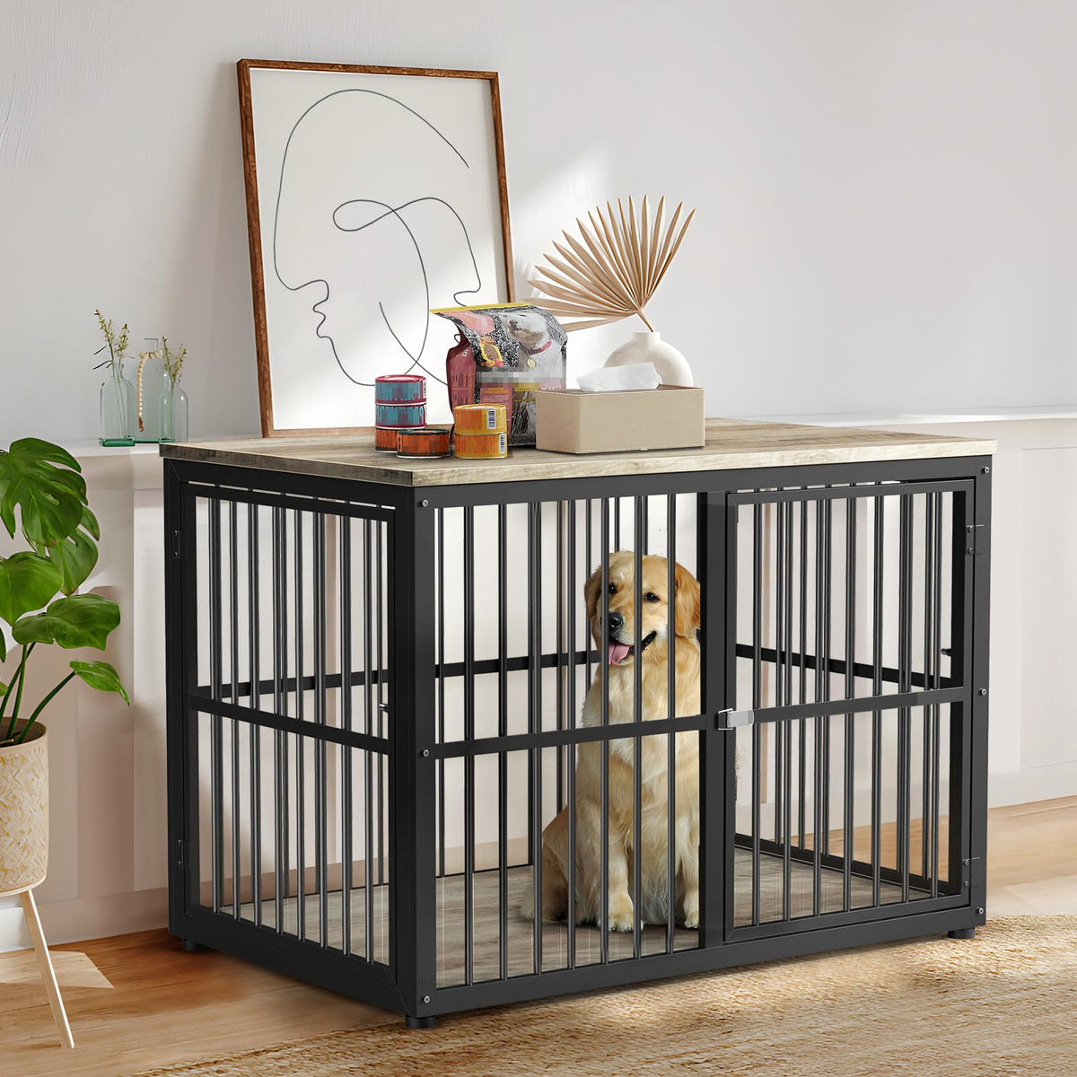 Lyromix 43'' dog crate end table left view highlights sturdy build for long-lasting pet comfort.