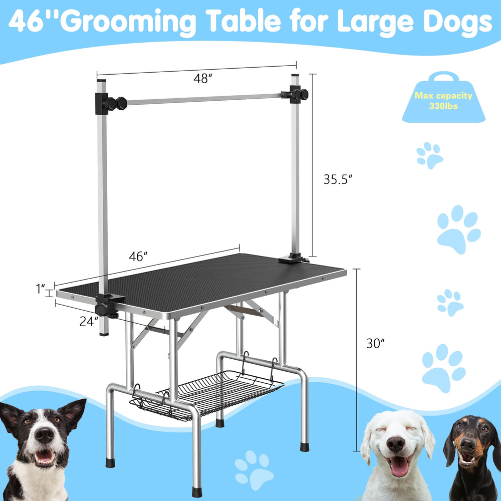 Lyromix 46-inch table handles up to 330 lbs for diverse breeds.