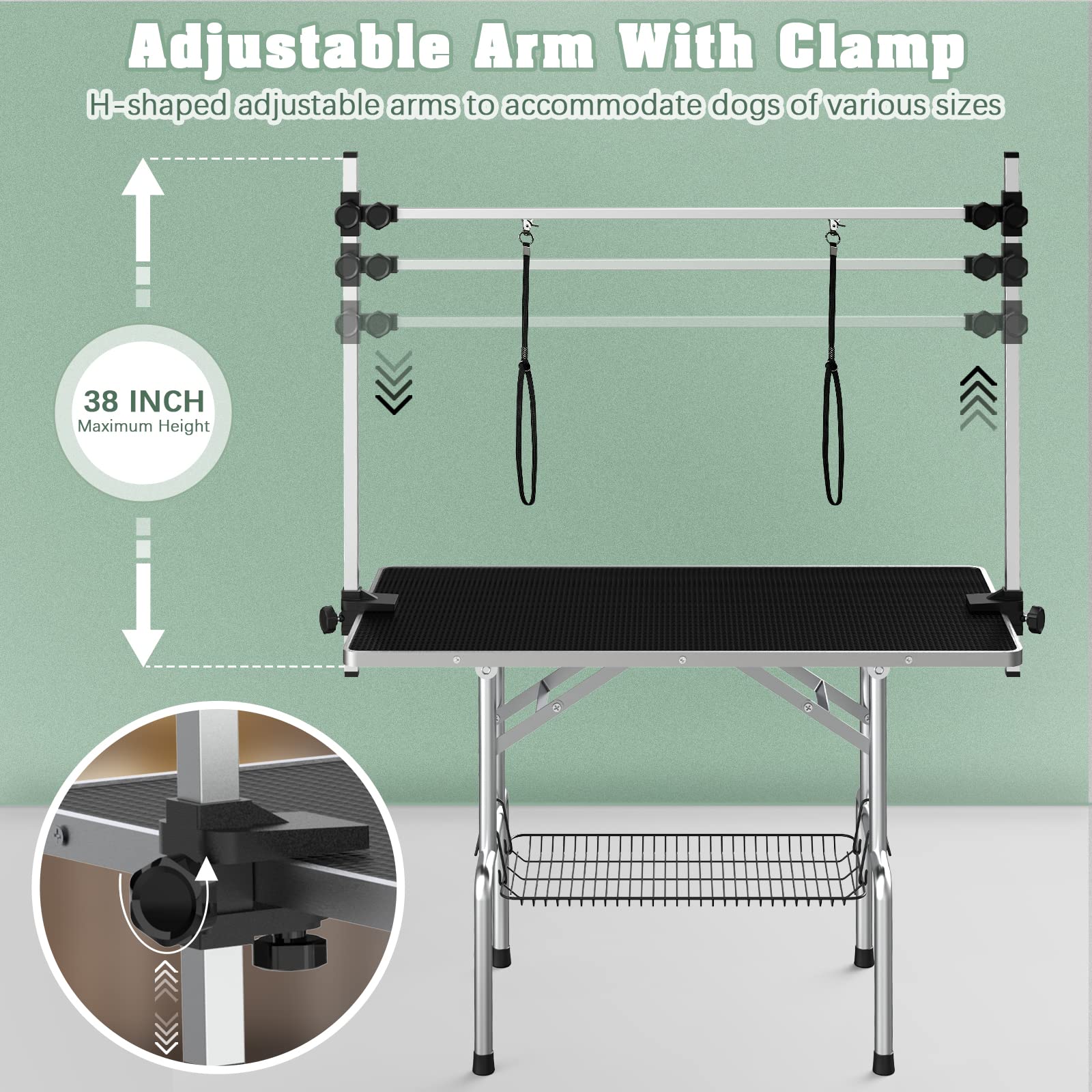 Lyromix dog grooming table foldable design for easy storage and transport.