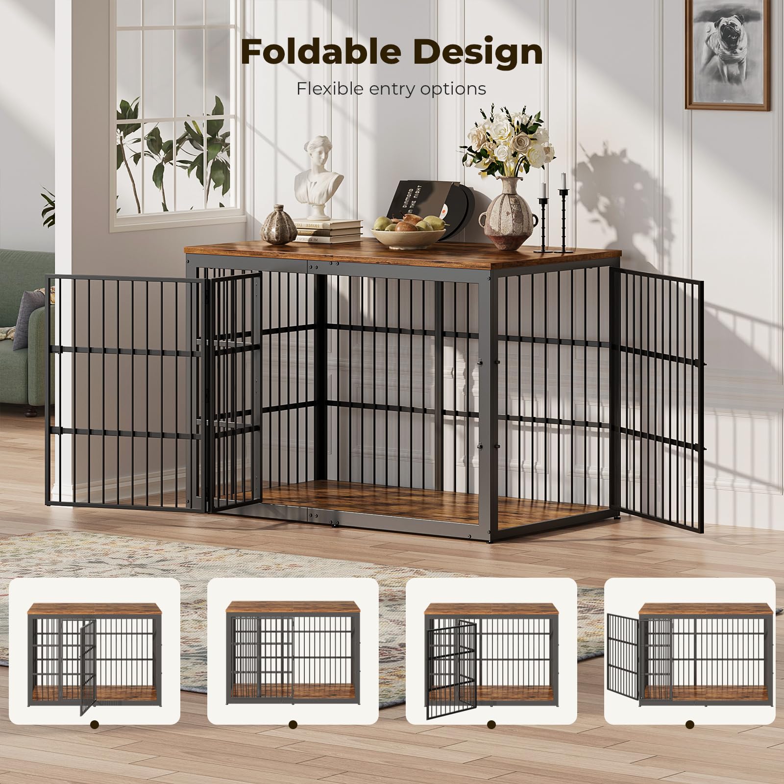 Lyromix wooden end-table kennel top view showing space-saving design