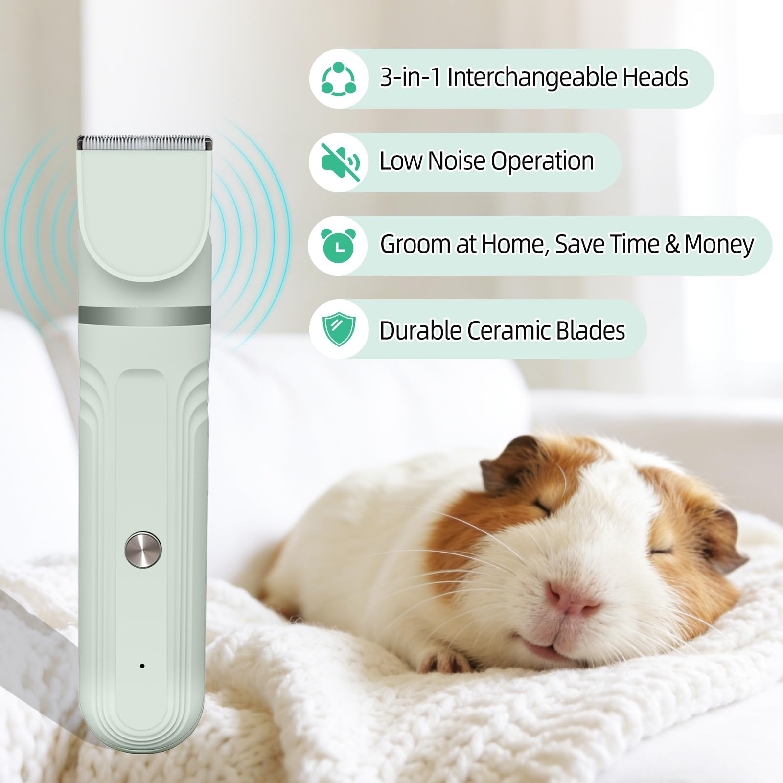 Lyrzzey grooming kit whisper-quiet operation keeps small pets calm.