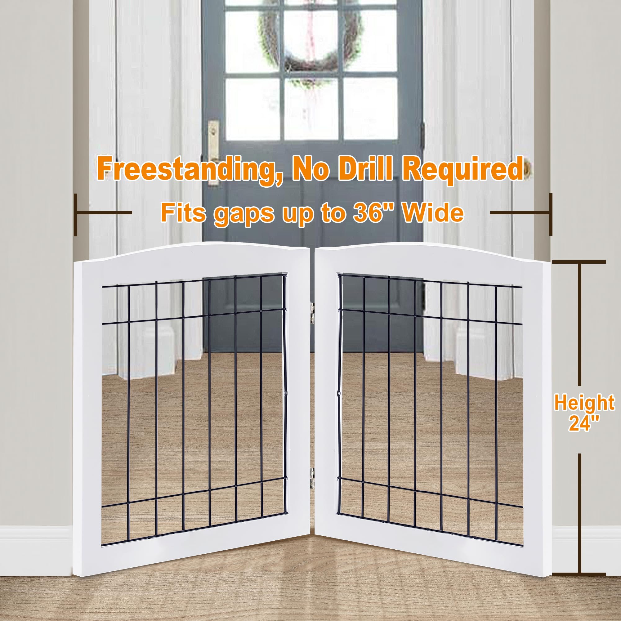 LZRS 2-panel wood dog gate folded for compact storage and quick setup