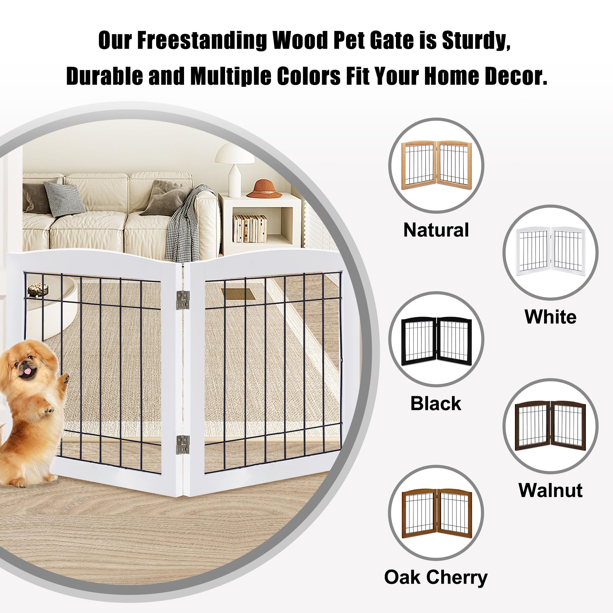 LZRS 2-panel wood dog gate versatile hinge system for multiple angles