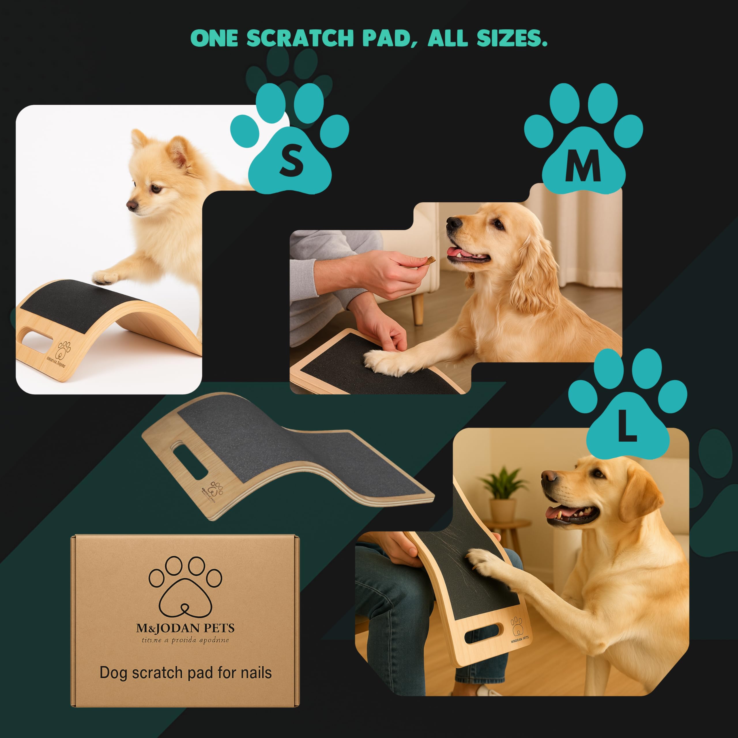 M&JODAN PETS ergonomic scratch board with curved design easing grooming sessions.