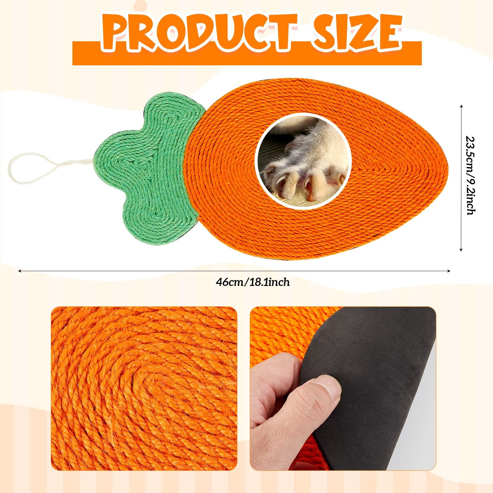 Maasechs natural sisal scratch mat with non-slip backing stays in place during play.