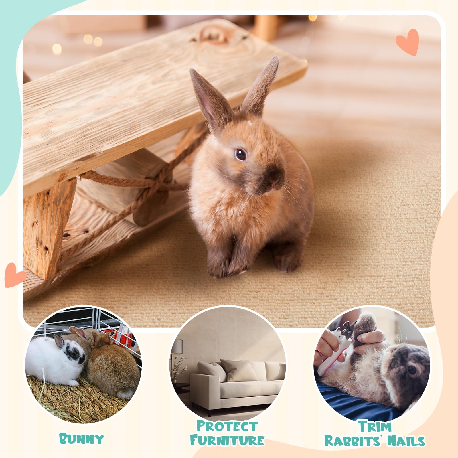 Maasechs rabbit scratch mat used as chewing toy and nail-trimming aid.