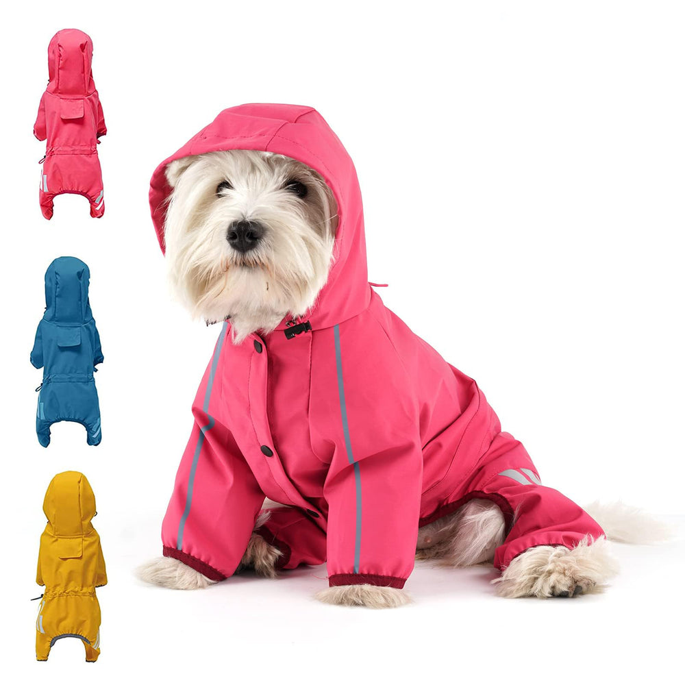 Mabawa pink dog raincoat with hood keeps small dogs dry and comfortable during walks.
