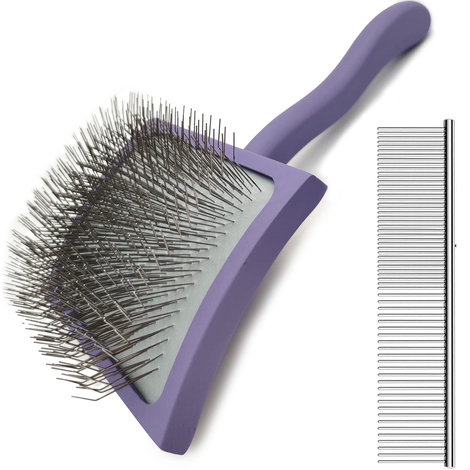 MABCM slicker with ergonomic wooden handle in purple for comfortable grooming