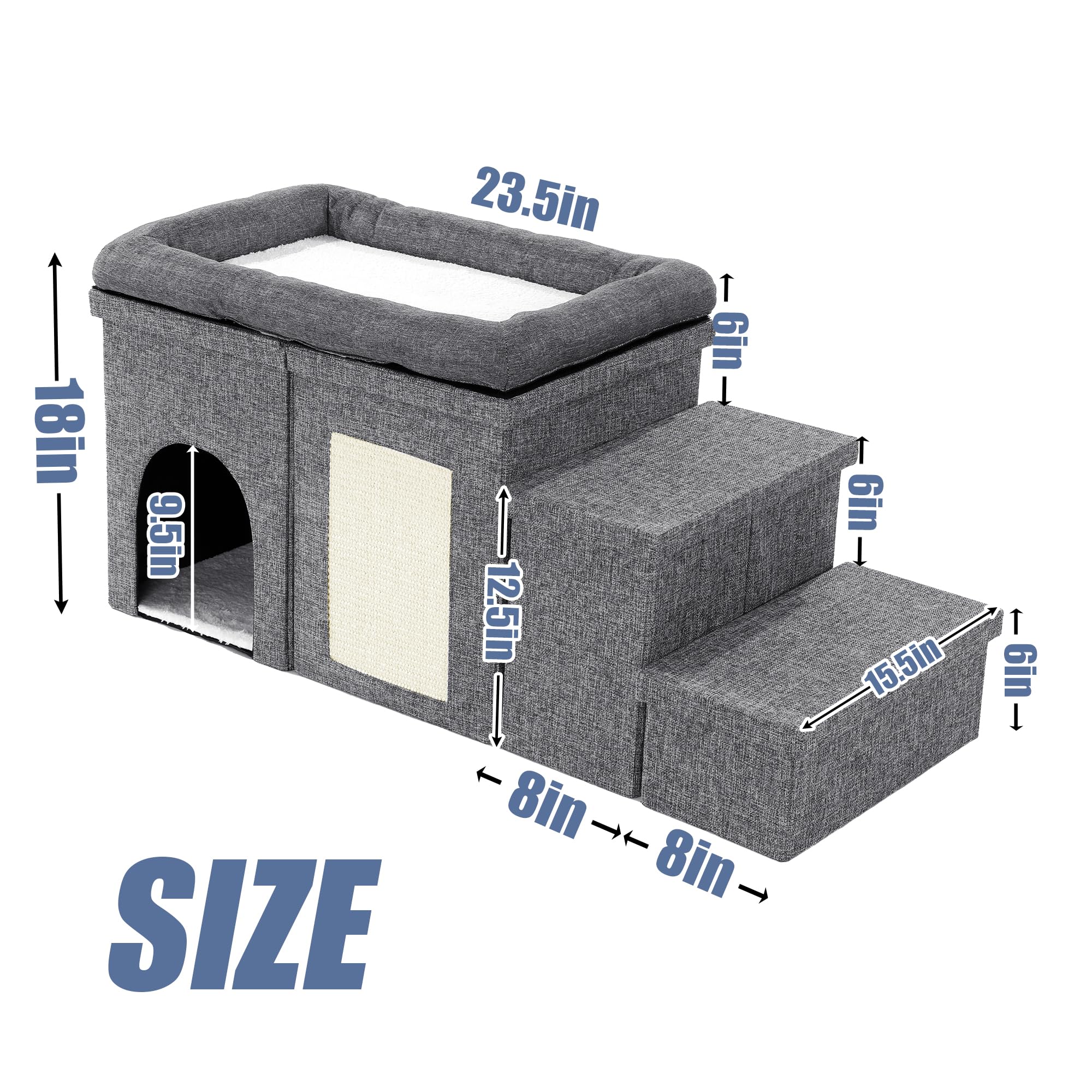 MABOZOO 5-in-1 pet stairs offer steps, storage, bed, house, and scratcher.