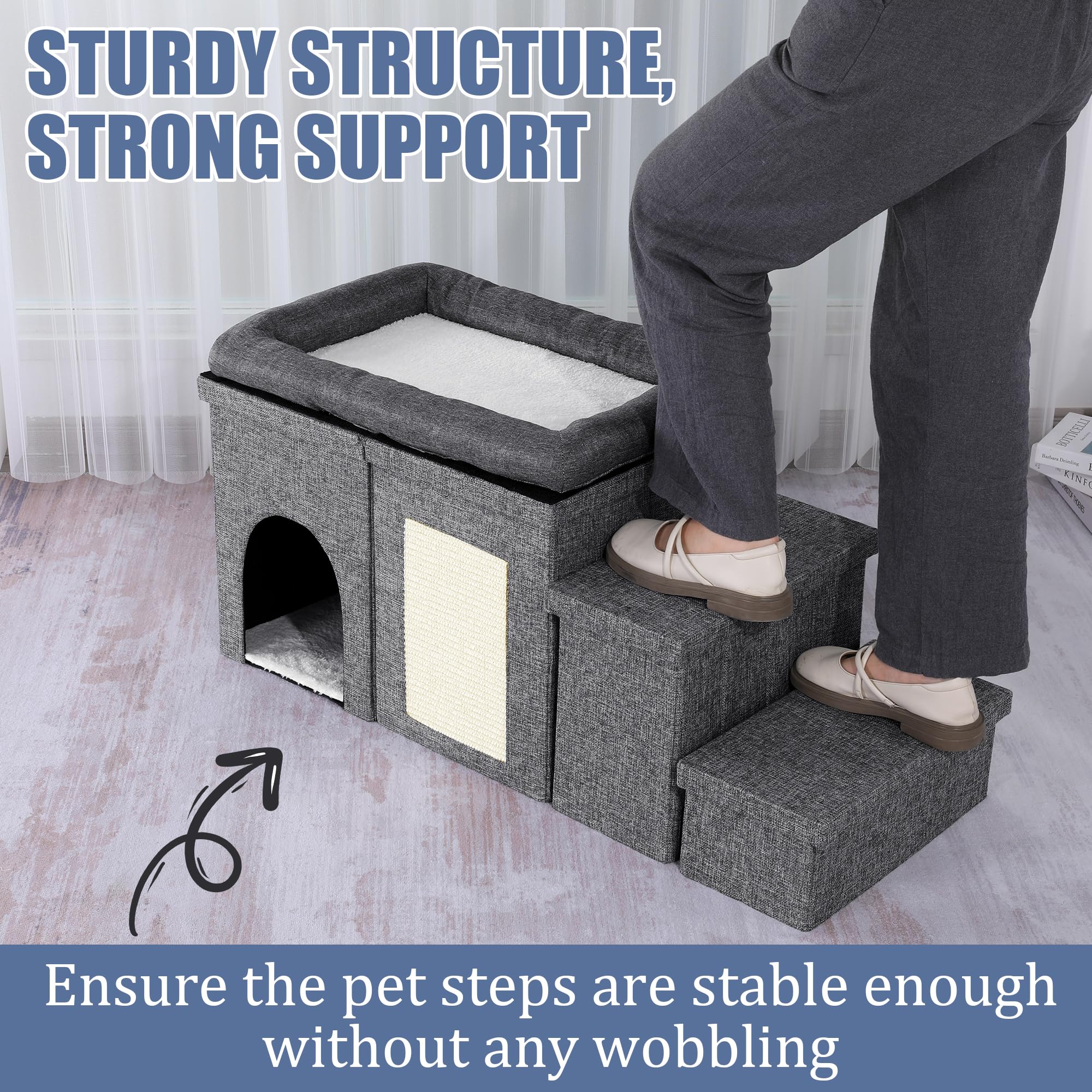 MABOZOO stairs feature removable top storage for toys, food, or clothing.