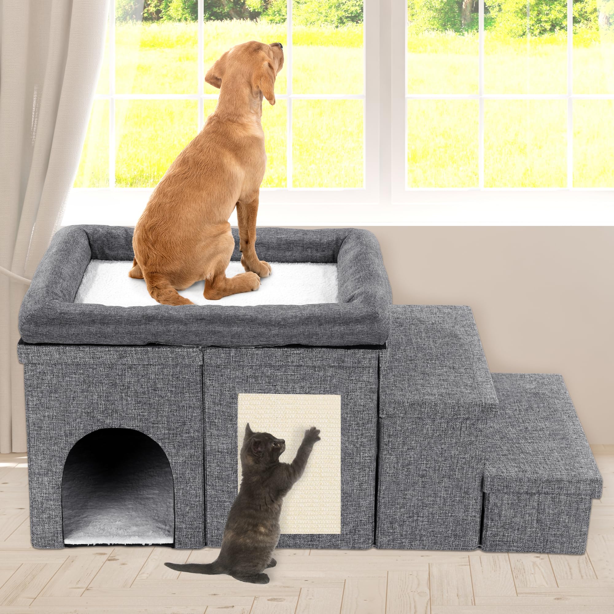 MABOZOO window perch top bed lets your pet enjoy sun and a scenic view.