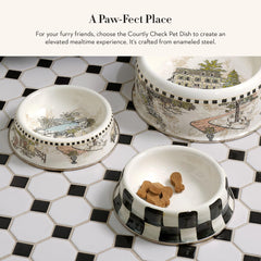 Mackenzie-Childs enamel pet dish with heavy-gauge underbody for durability