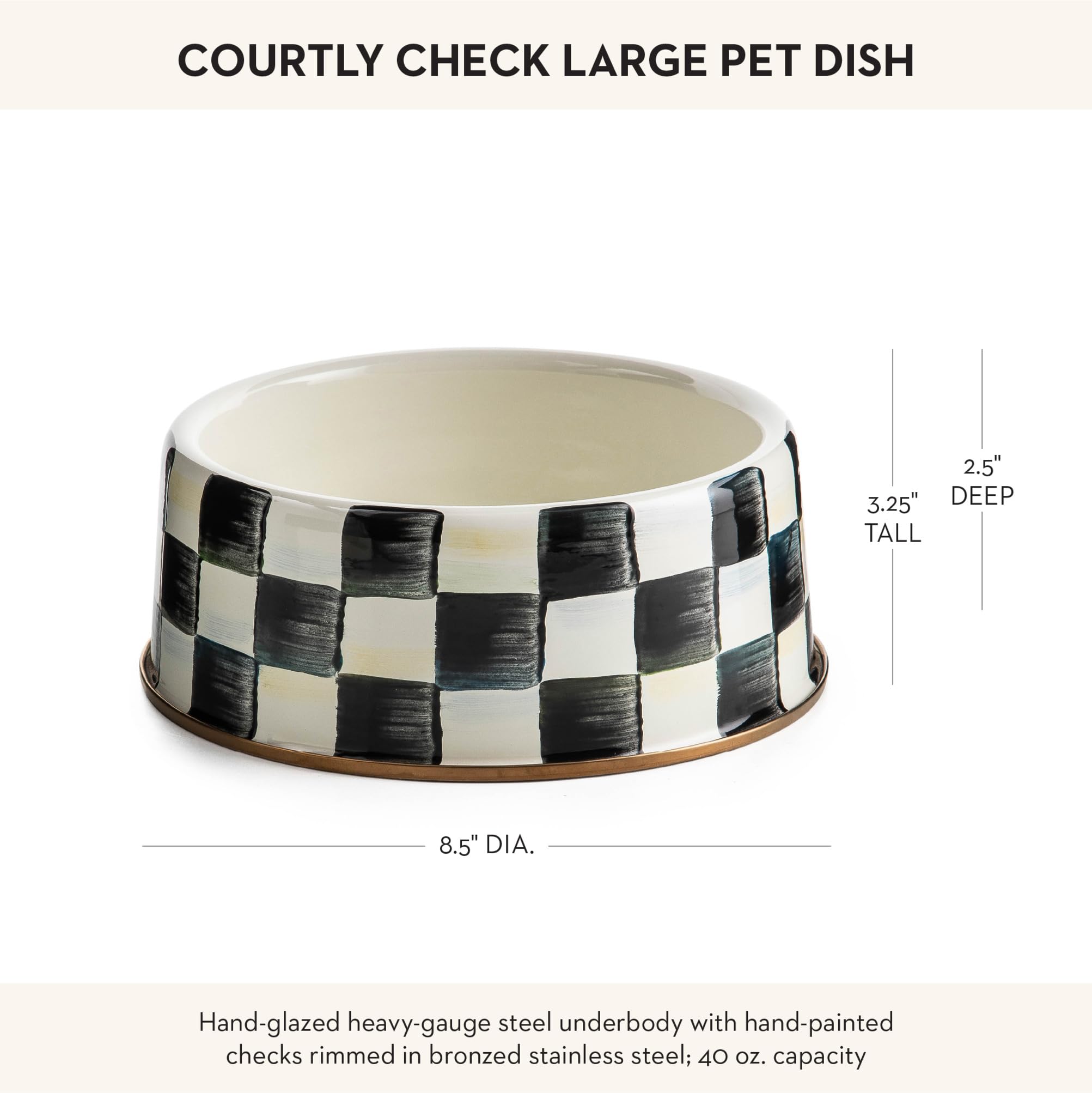 MACKENZIE-CHILDS pet bowl Courtly Check detail adds timeless decor flair.