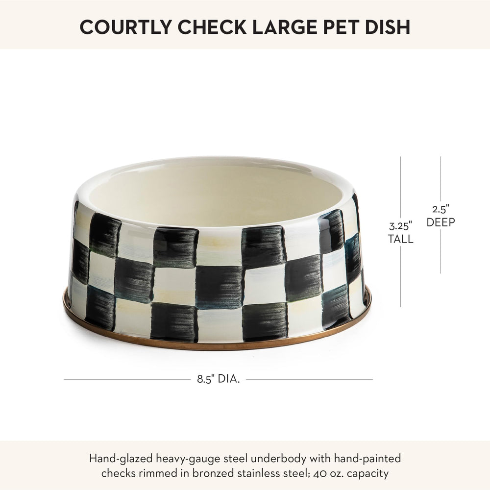 MACKENZIE-CHILDS pet bowl Courtly Check detail adds timeless decor flair.