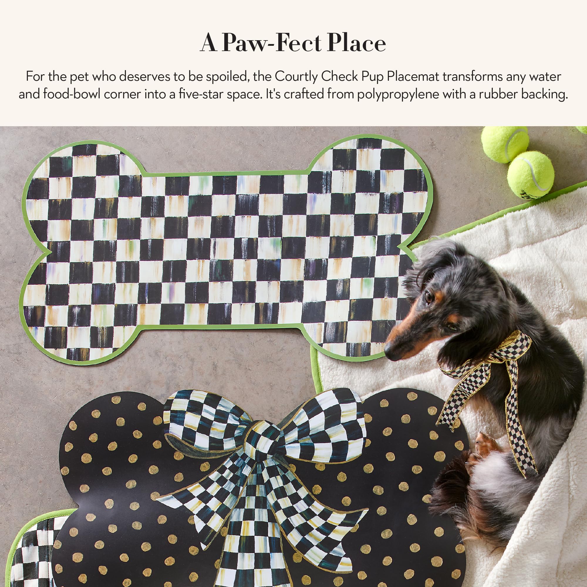 MACKENZIE-CHILDS Pup Placemat Courtly Check pattern adds stylish dining appeal.