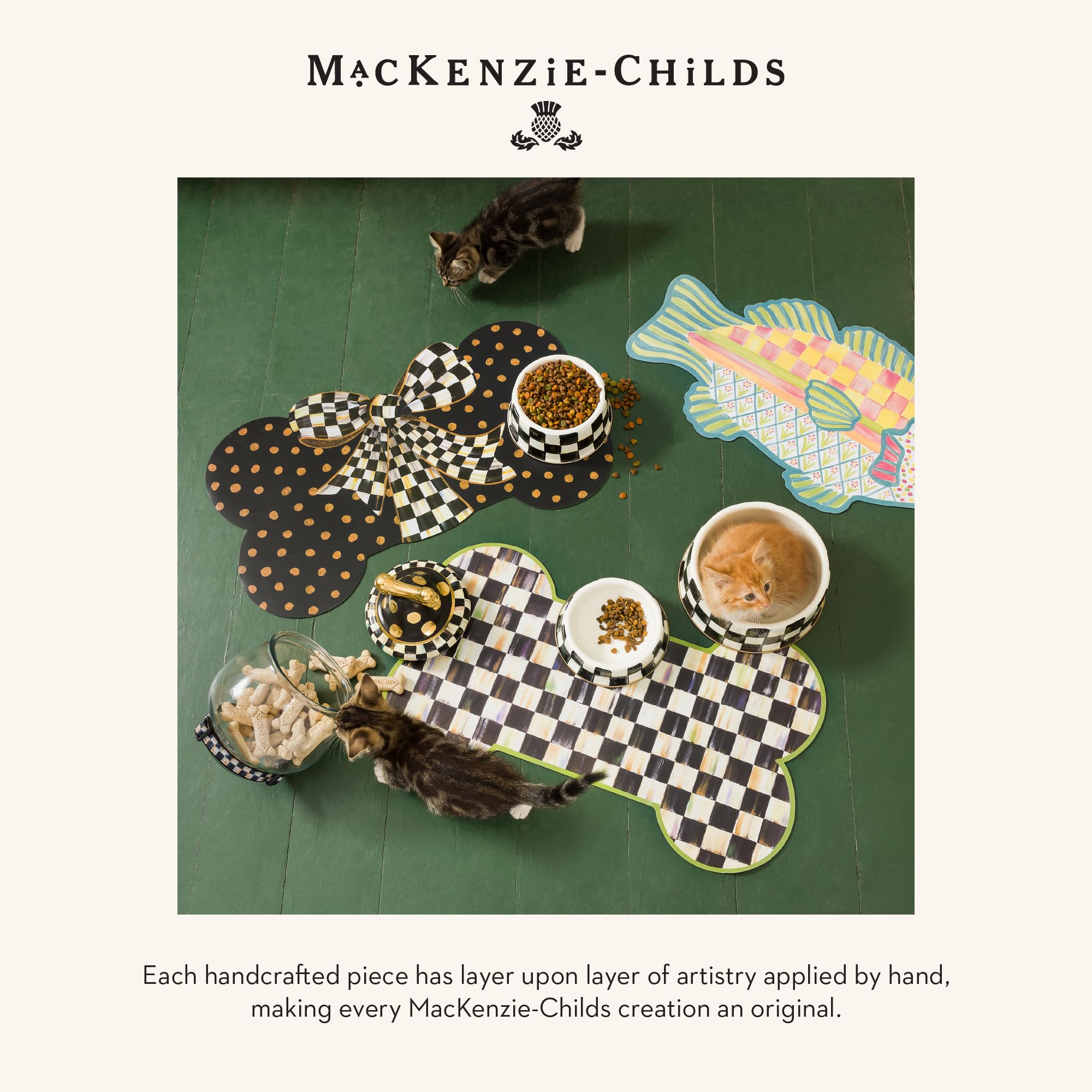 MACKENZIE-CHILDS Pup Placemat enhances home decor while serving bowls.
