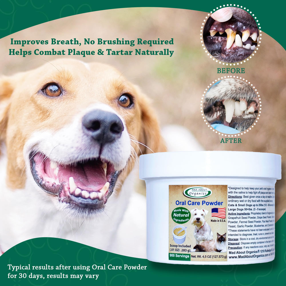 Powder sprinkled over pet food to freshen breath.