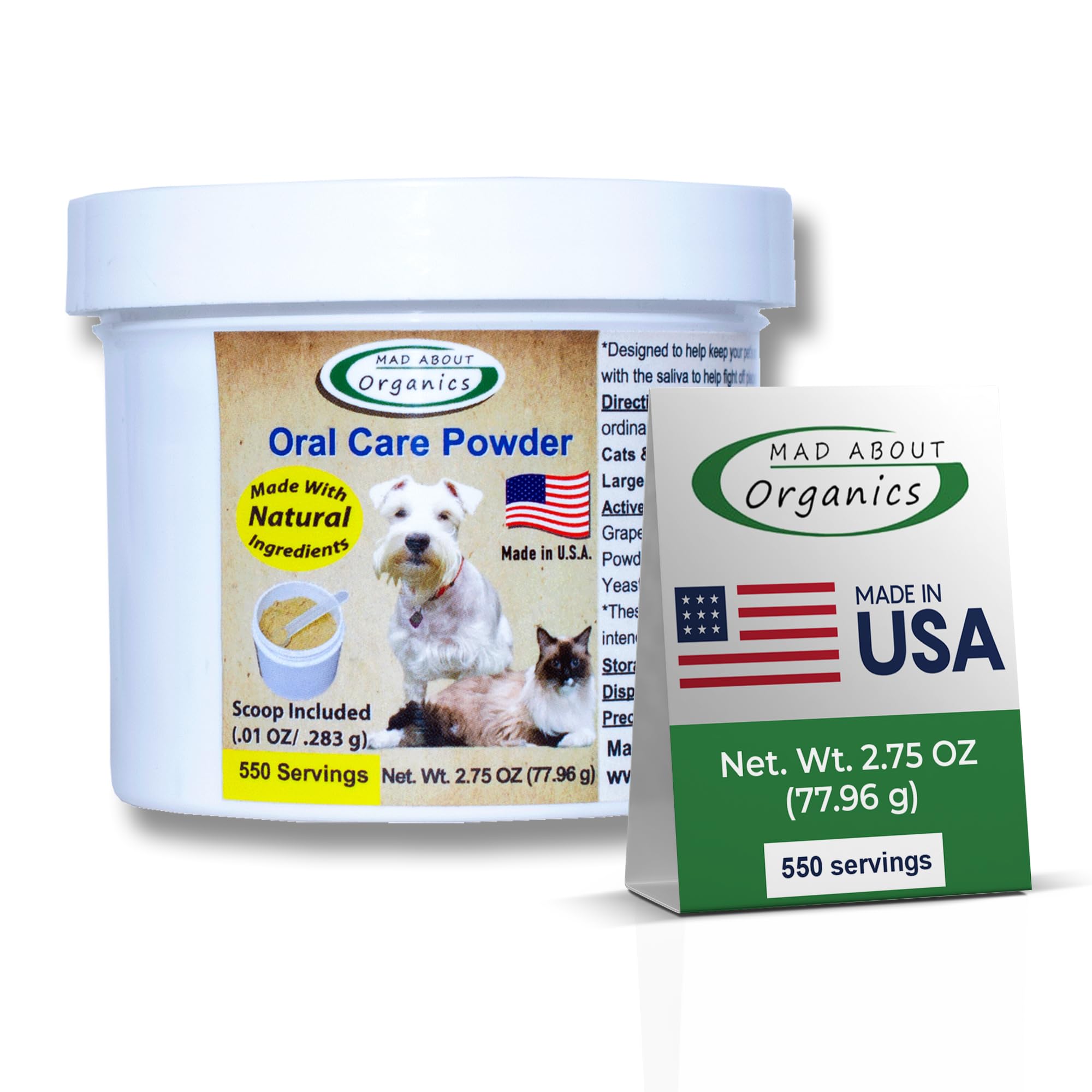 Mad About Organics dental powder bottle pour for easy tartar control