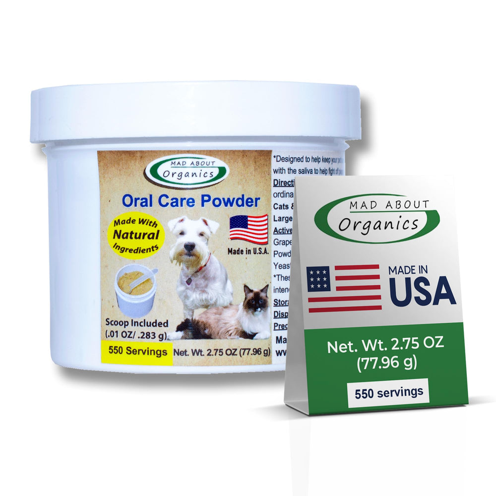 Mad About Organics dental powder bottle pour for easy tartar control