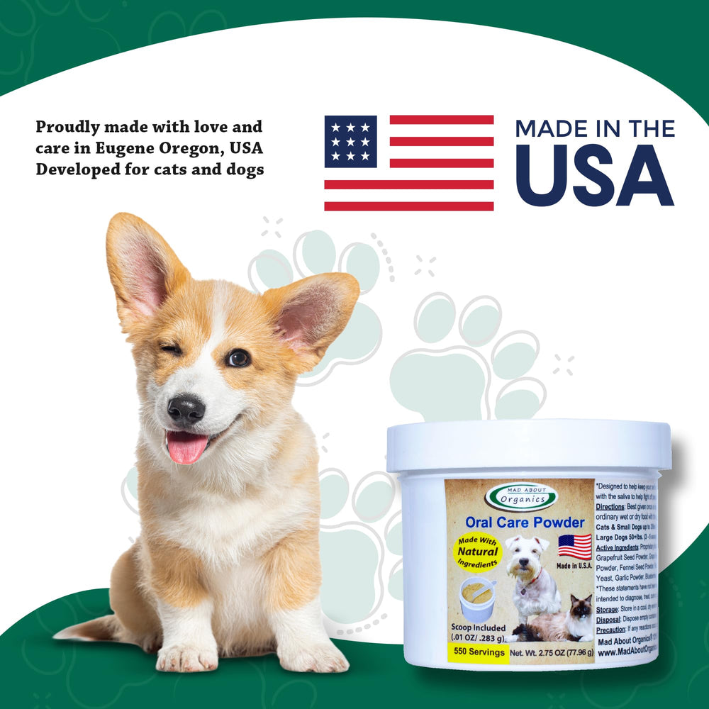 Mad About Organics powder sprinkled on food for fresh breath
