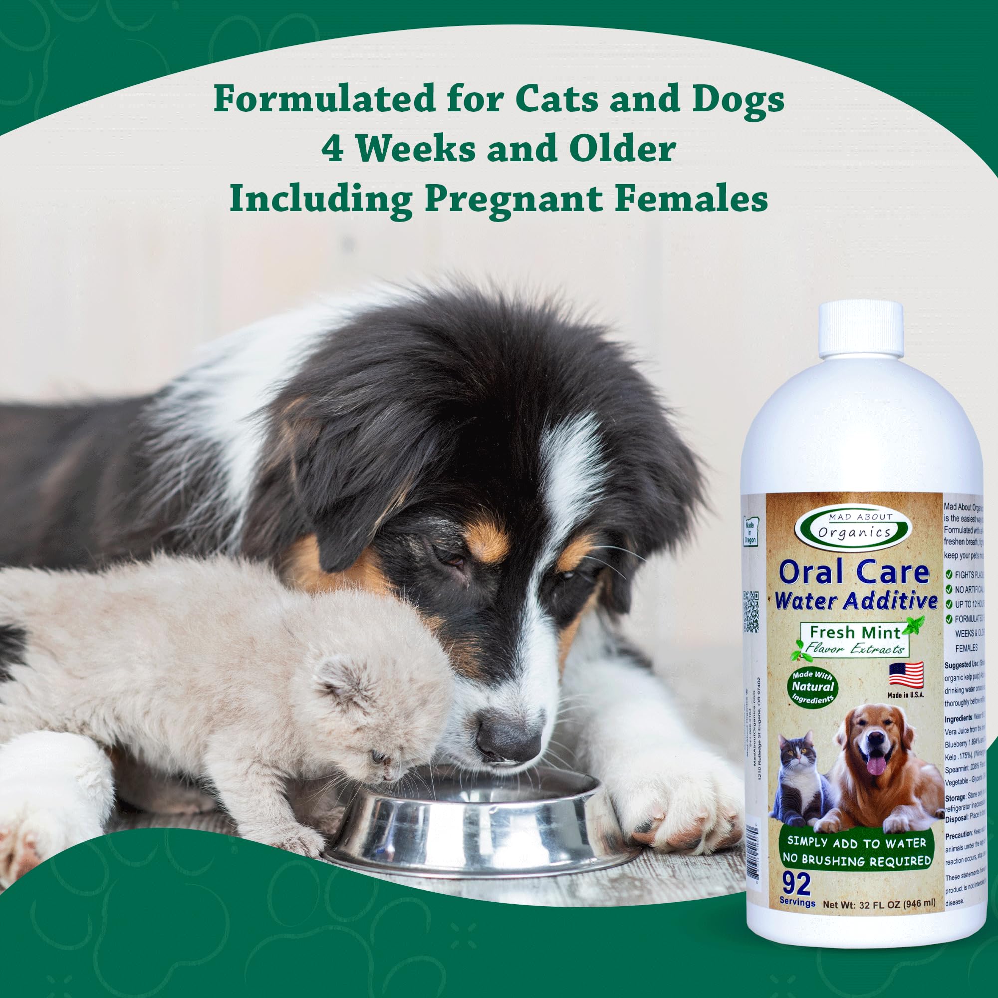 Close-up of Mad About Organics mint formula for fresh breath.