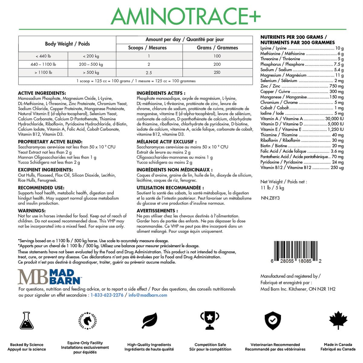 5 kg Mad Barn AminoTrace+ bag front with dense nutrient-rich formula