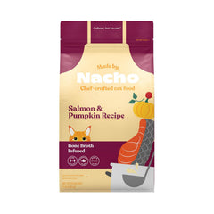 Made by Nacho dry cat kibble bag front; convenient 11lb packaging for easy feeding.